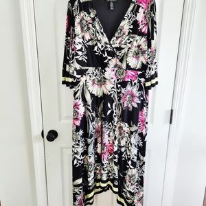 INC International Concepts Faux-Wrap Midi Dress SIZE 1X Black Floral